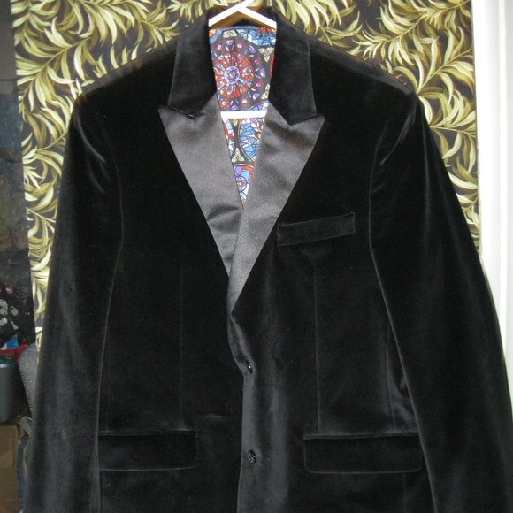 ❤️42 MENS ROBERT GRAHAM BLACK VELVET FORMAL/SPECIAL OCCASION DOUBLE VENT BLAZER - Picture 1 of 15